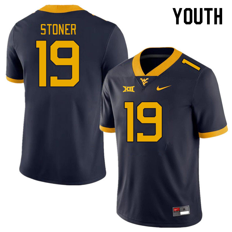 Youth #19 Sam Stoner West Virginia Mountaineers College Football Jerseys Stitched Sale-Navy - Click Image to Close